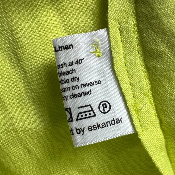ESKANDAR Long Beachy Dress Short Sleeve Tunic Sz 0 Green Lemon 100% Woven Linen - Picture 6 of 6